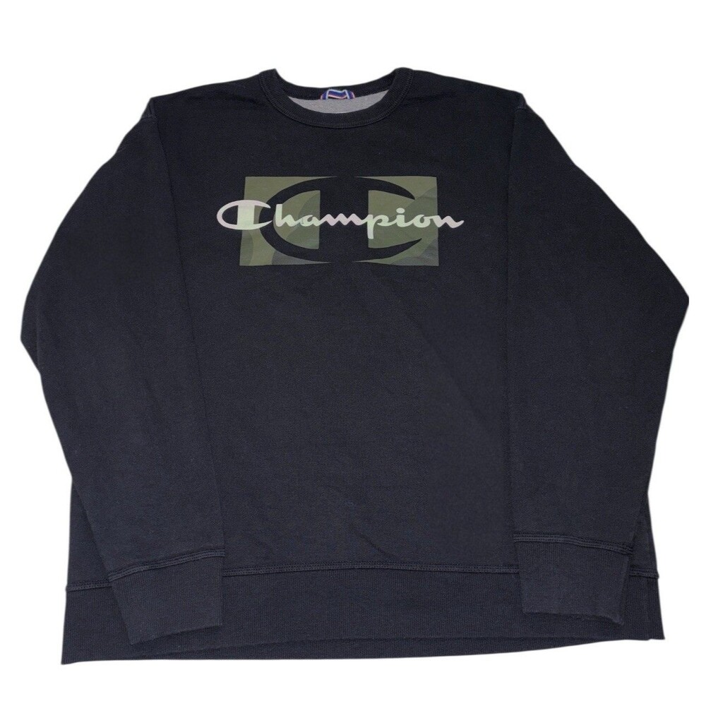 Champion Crewneck Sweatshirt Men’s 2XL Black Green Camo Graphic Athletic Wear